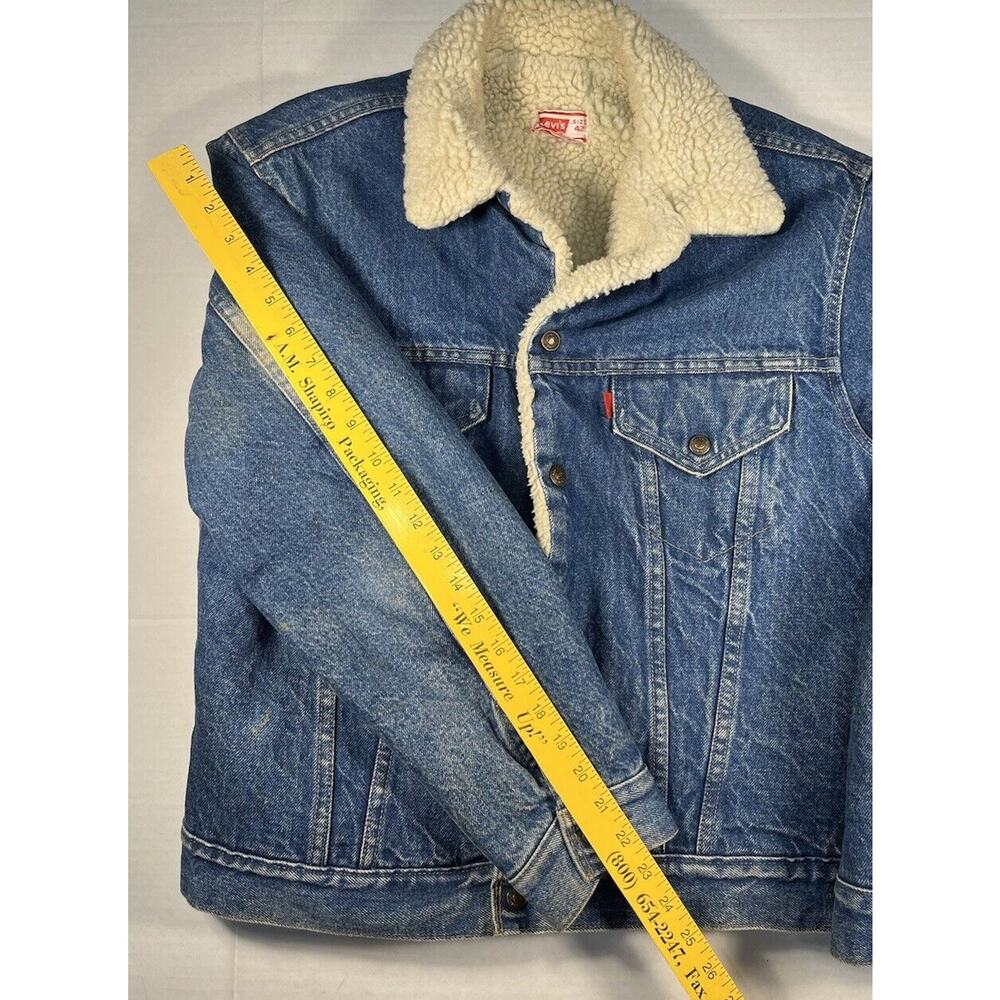 Vintage 80s Levis Denim Jean Trucker Jacket Sherpa Lined Size 42 Red Tab Hipster - Picture 9 of 9